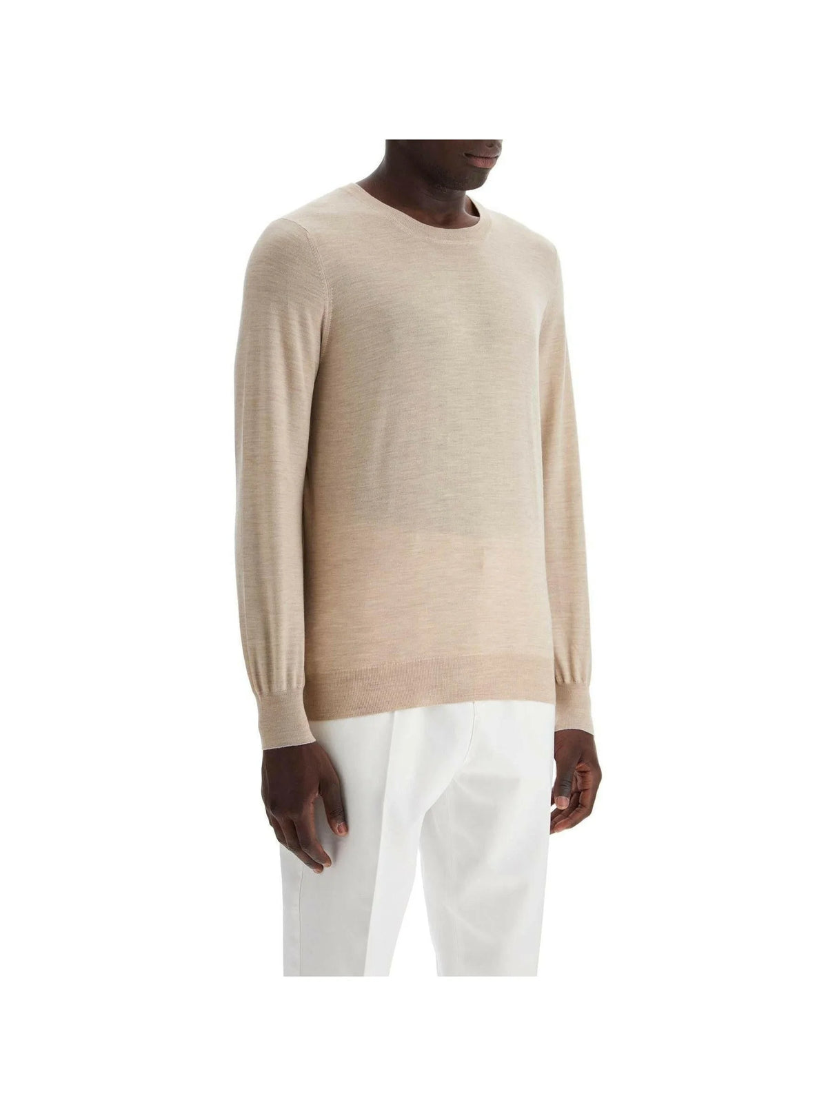 Fine Wool Cashmere Crewneck Sweater.