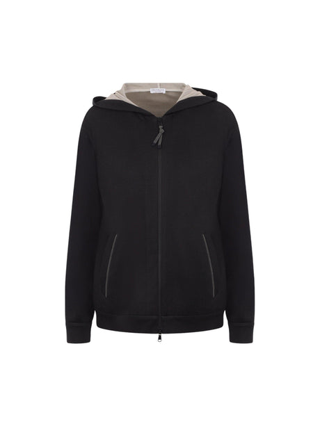 Full-zip Cotton Silk Hoodie-BRUNELLO CUCINELLI-JOHN JULIA