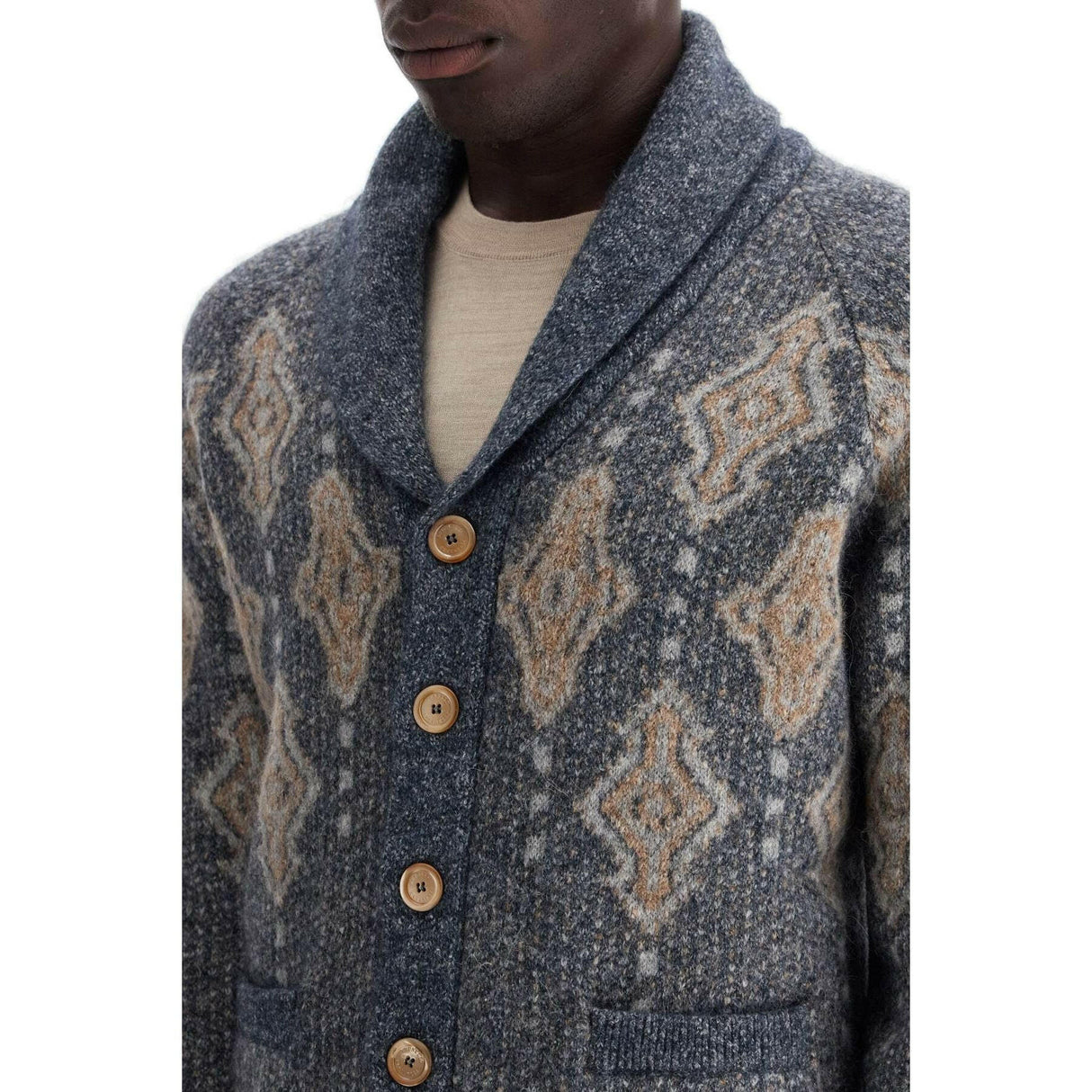 Geometric Jacquard Cardigan.