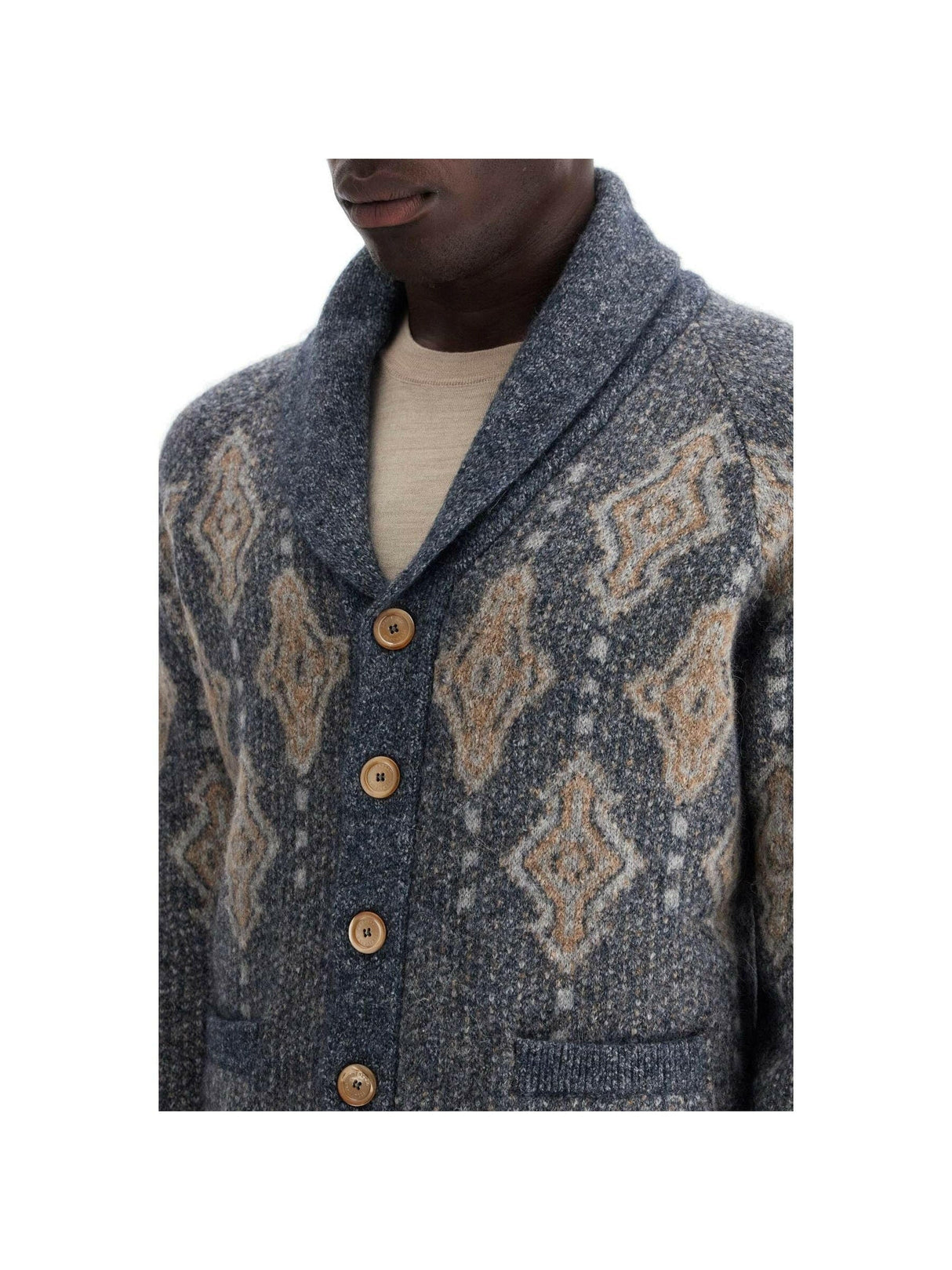 Geometric Jacquard Cardigan.