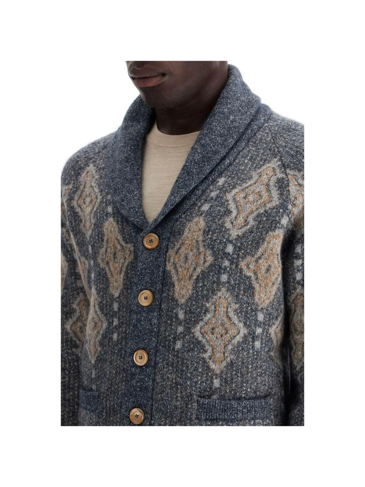 Geometric Jacquard Cardigan.