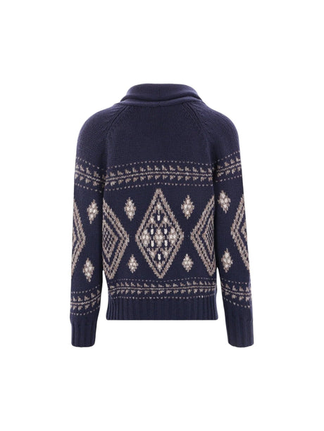 Geometric Jacquard Cashmere Cardigan-BRUNELLO CUCINELLI-JOHN JULIA