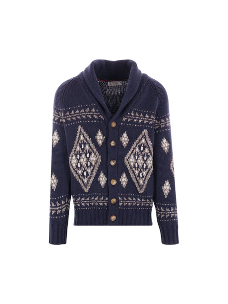 Geometric Jacquard Cashmere Cardigan-BRUNELLO CUCINELLI-JOHN JULIA