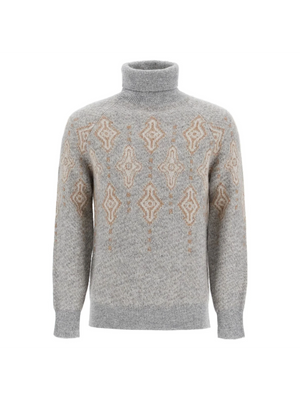 Geometric Jacquard Turtleneck Sweater