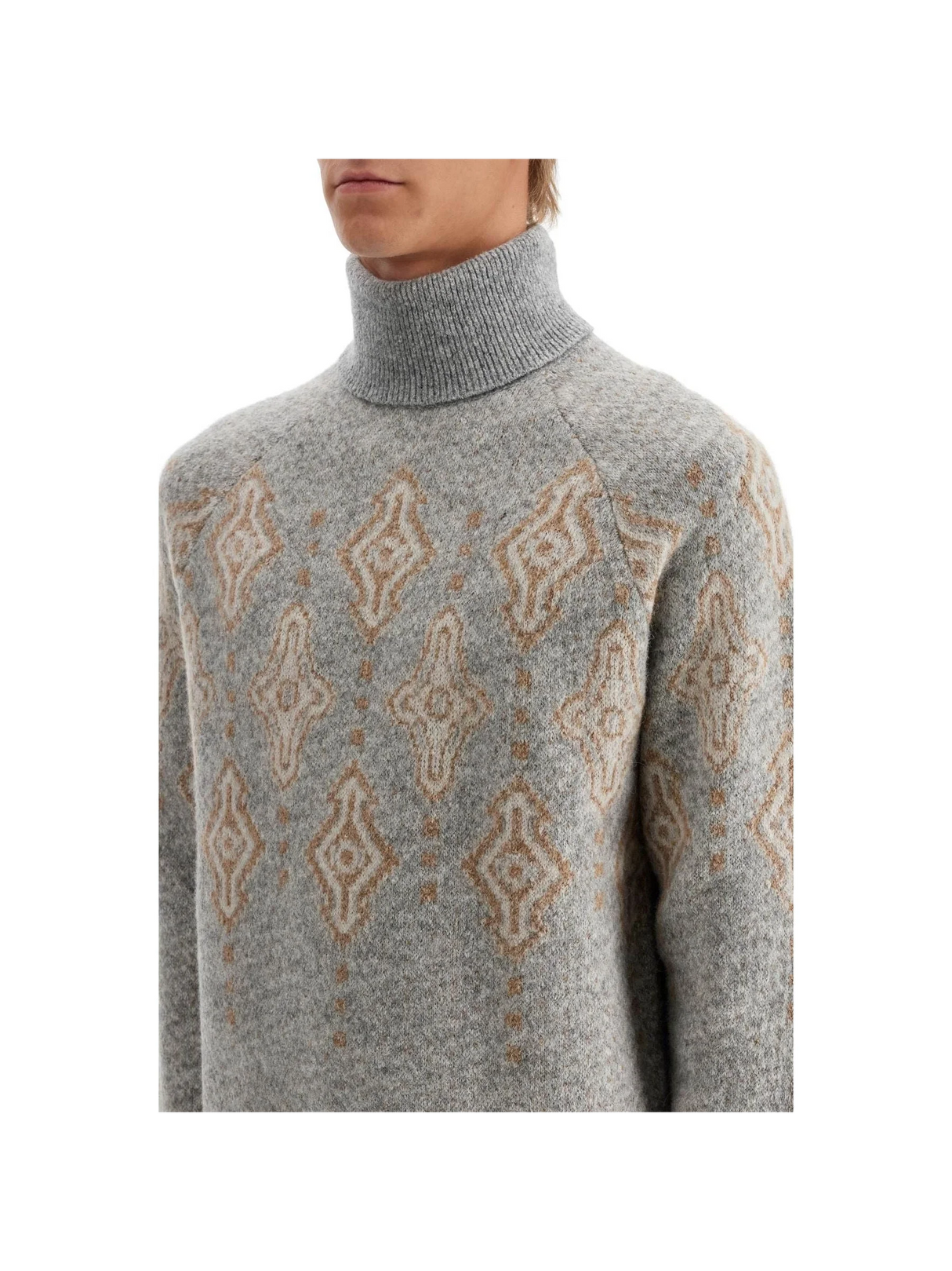 Geometric Jacquard Turtleneck Sweater