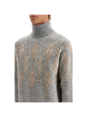 Geometric Jacquard Turtleneck Sweater