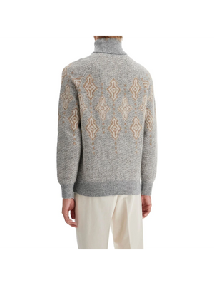 Geometric Jacquard Turtleneck Sweater