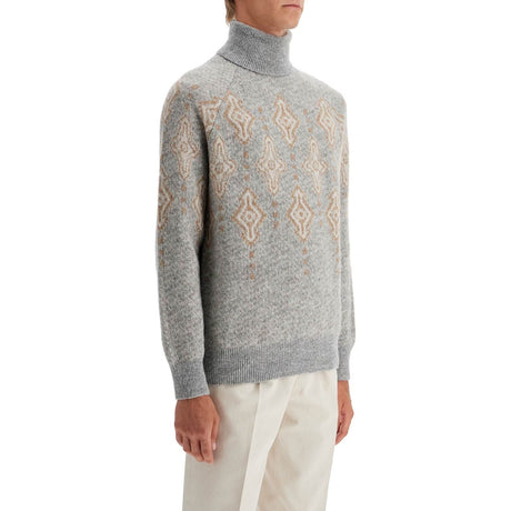 Geometric Jacquard Turtleneck Sweater