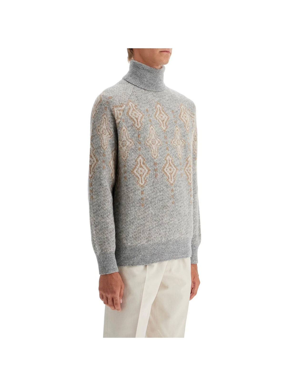 Geometric Jacquard Turtleneck Sweater