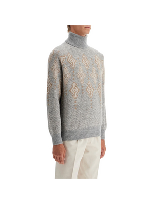 Geometric Jacquard Turtleneck Sweater