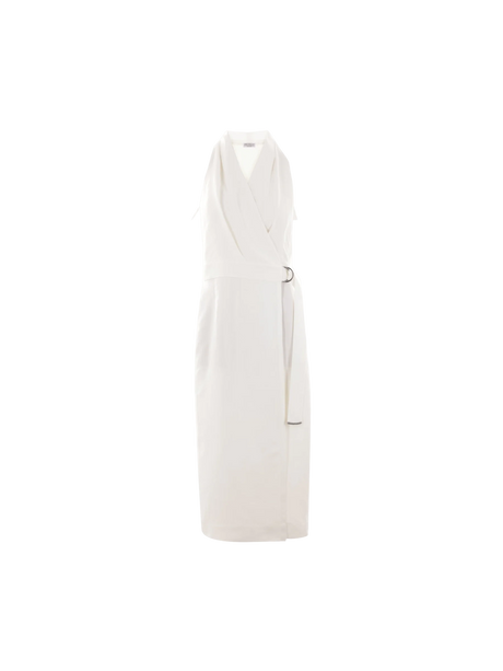 Linen Blend Wrap Dress-BRUNELLO CUCINELLI-JOHN JULIA