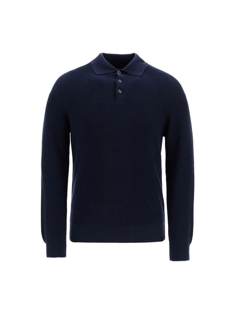 Long-sleeved Cotton Knit Polo Shirt For Men