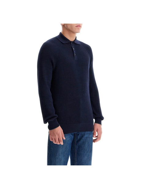 Long-sleeved Cotton Knit Polo Shirt For Men