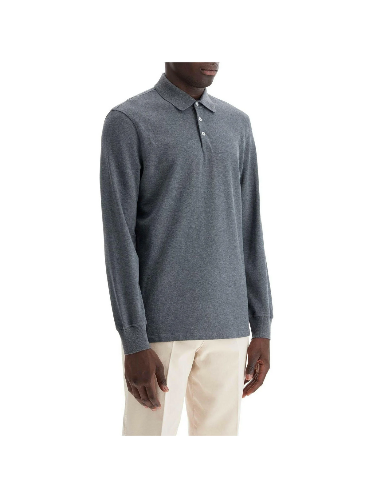 Long Sleeved Cotton Polo Shirt.