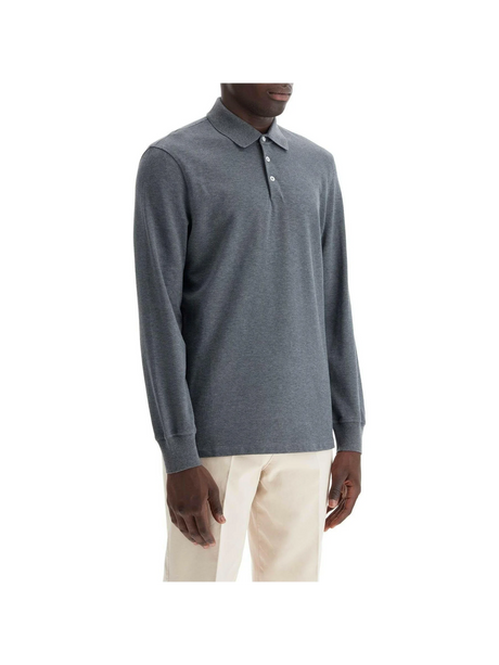 Long Sleeved Cotton Polo Shirt.