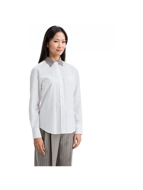 BRUNELLO CUCINELLI-Monili Collar Long-Sleeve Poplin Shirt -JOHN JULIA.