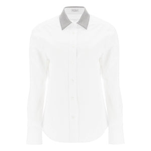 BRUNELLO CUCINELLI-Monili Collar Long-Sleeve Poplin Shirt -JOHN JULIA.