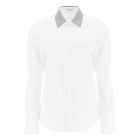 BRUNELLO CUCINELLI-Monili Collar Long-Sleeve Poplin Shirt -JOHN JULIA.