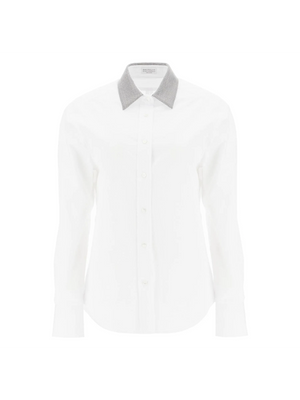 BRUNELLO CUCINELLI-Monili Collar Long-Sleeve Poplin Shirt -JOHN JULIA.