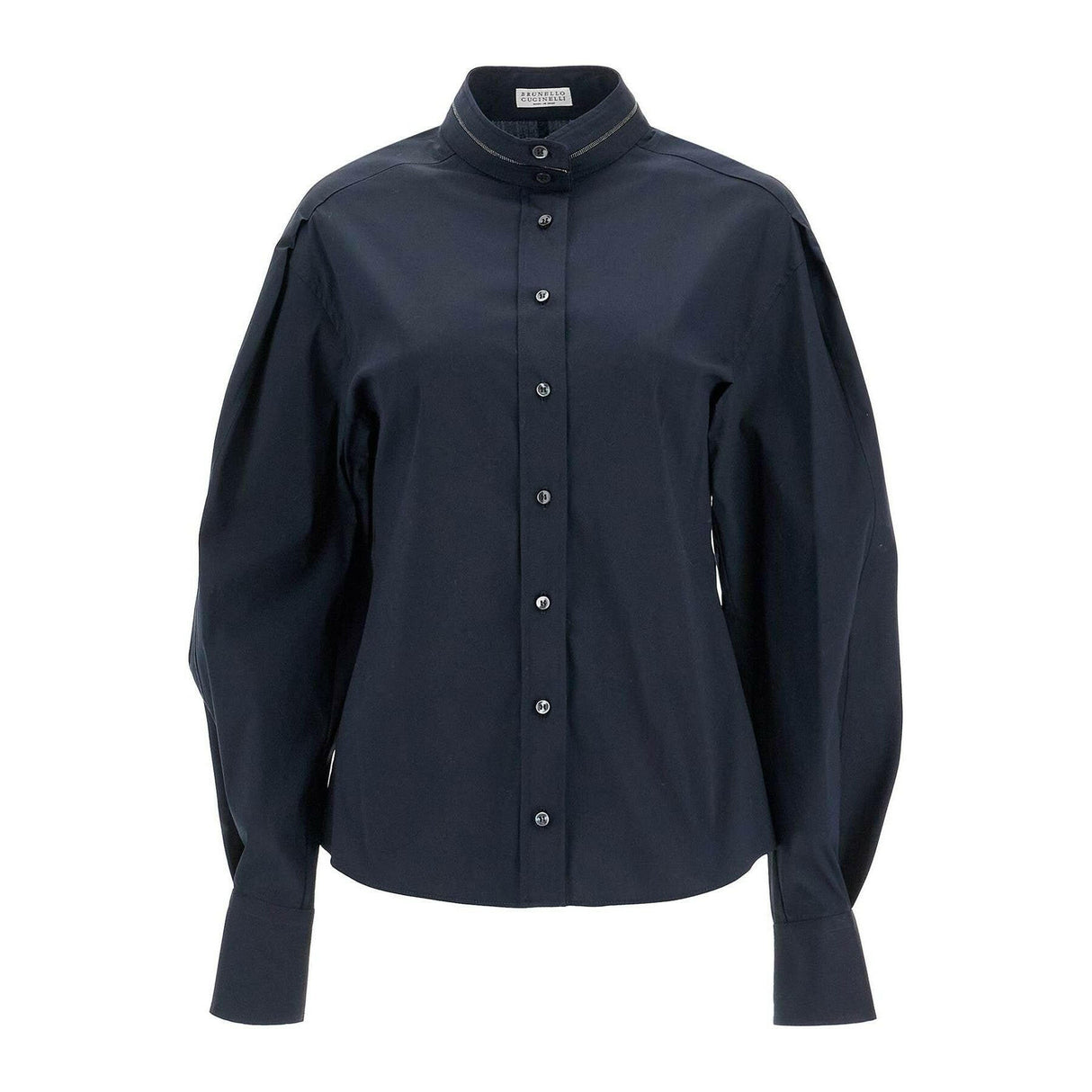 Monili-Collar Puff-Sleeve Poplin Shirt.