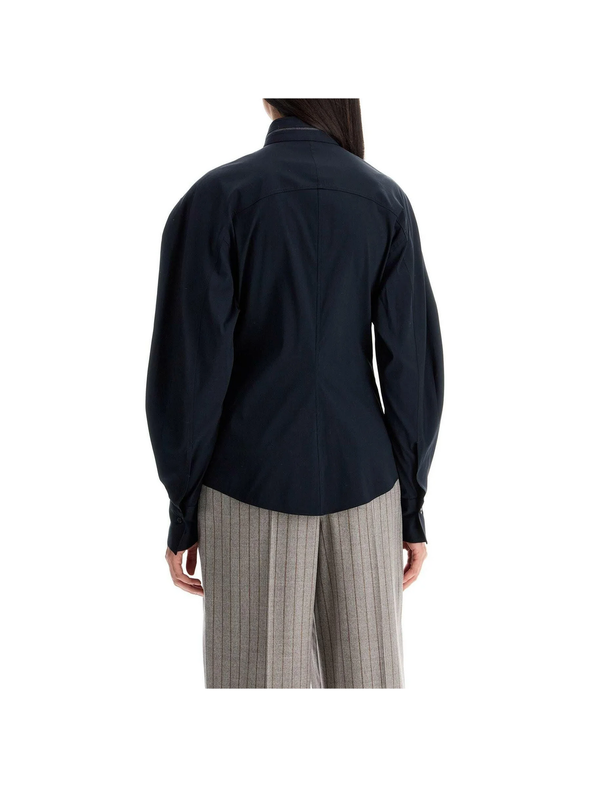 Monili-Collar Puff-Sleeve Poplin Shirt.