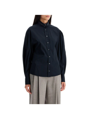 Monili-Collar Puff-Sleeve Poplin Shirt.