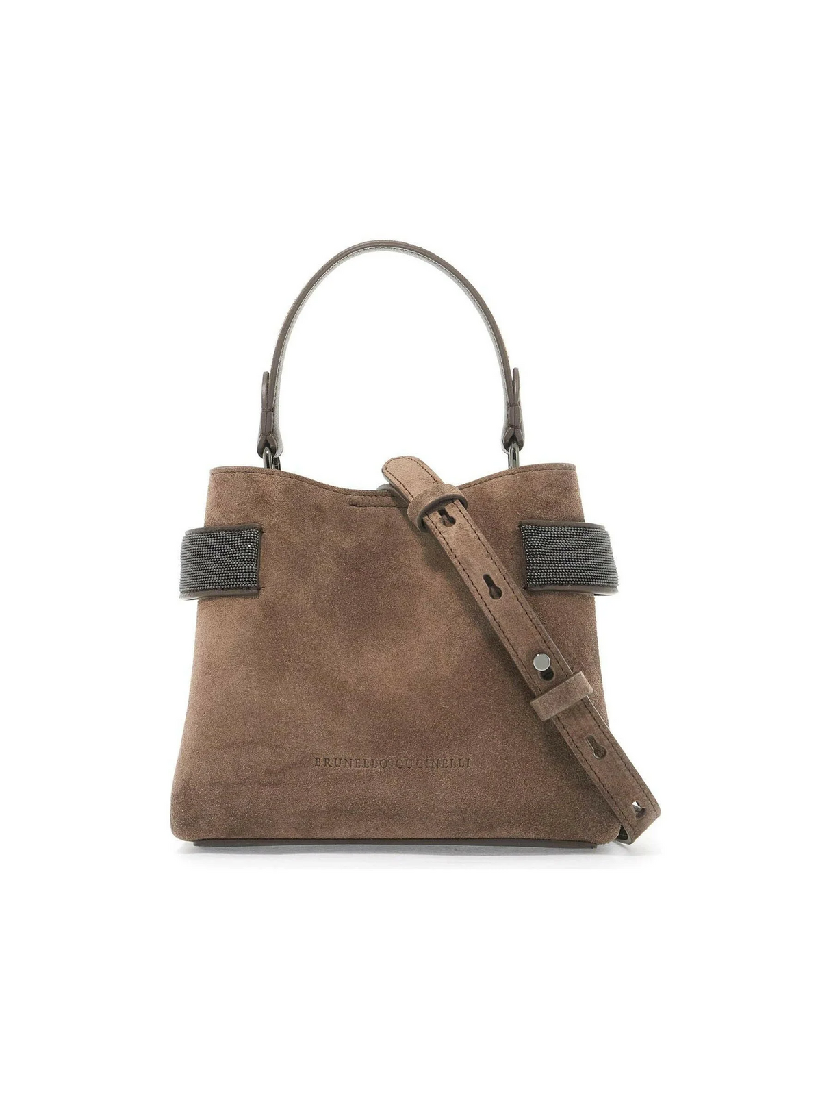 Monili-Embellished Suede Shoulder Bag.