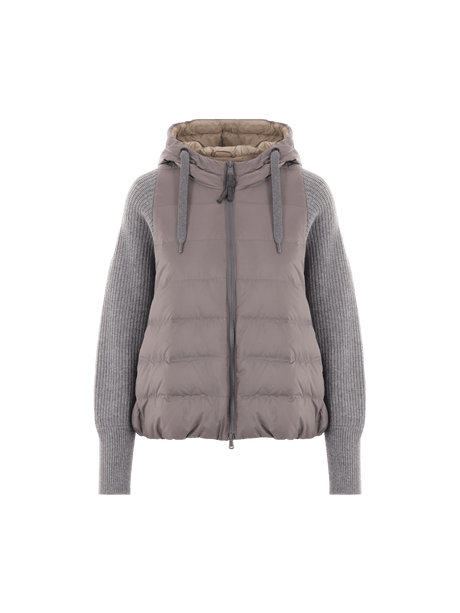 Nylon and Knit Down Jacket-BRUNELLO CUCINELLI-JOHN JULIA