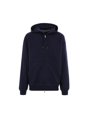 Pinstriped Jersey Full-zip Hoodie-BRUNELLO CUCINELLI-JOHN JULIA