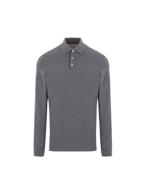 Piquet Long-sleeved Polo Shirt-BRUNELLO CUCINELLI-JOHN JULIA