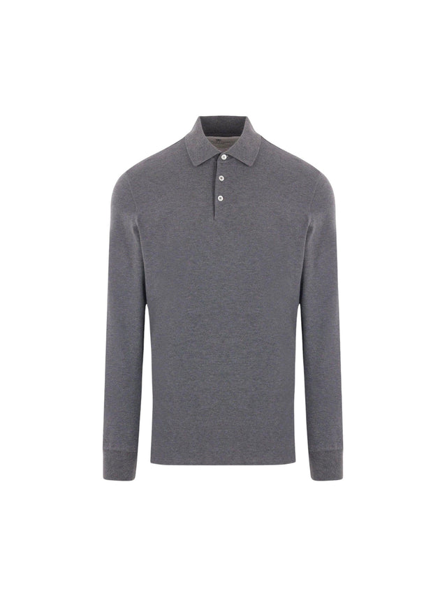 Piquet Long-sleeved Polo Shirt-BRUNELLO CUCINELLI-JOHN JULIA