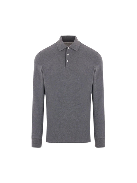 Piquet Long-sleeved Polo Shirt-BRUNELLO CUCINELLI-JOHN JULIA