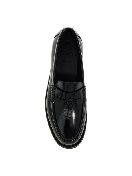 BRUNELLO CUCINELLI-Shiny Tassel Calfskin Penny Loafers-JOHN JULIA