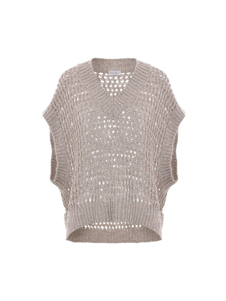 Silk and Linen Sleeveless Sweater-BRUNELLO CUCINELLI-JOHN JULIA