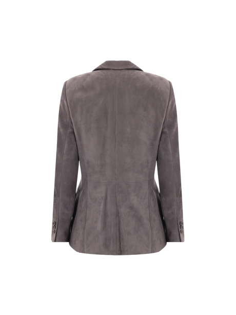 Single-breasted Suede Jacket-BRUNELLO CUCINELLI-JOHN JULIA