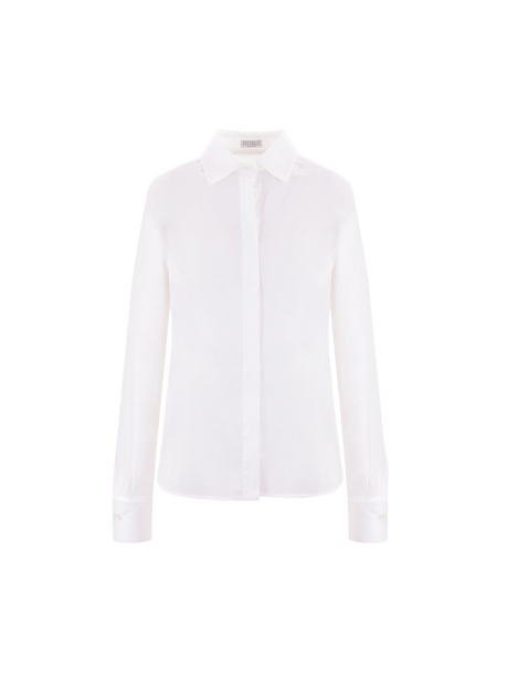 Stretch Poplin Shirt-BRUNELLO CUCINELLI-JOHN JULIA