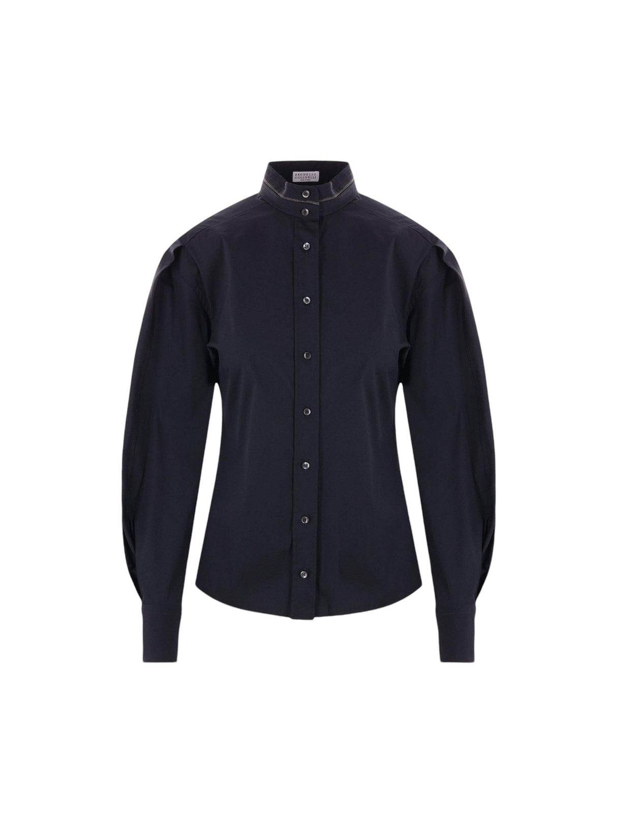 Stretch Poplin Shirt with Monili Embroidery-BRUNELLO CUCINELLI-JOHN JULIA