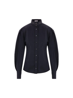 Stretch Poplin Shirt with Monili Embroidery-BRUNELLO CUCINELLI-JOHN JULIA