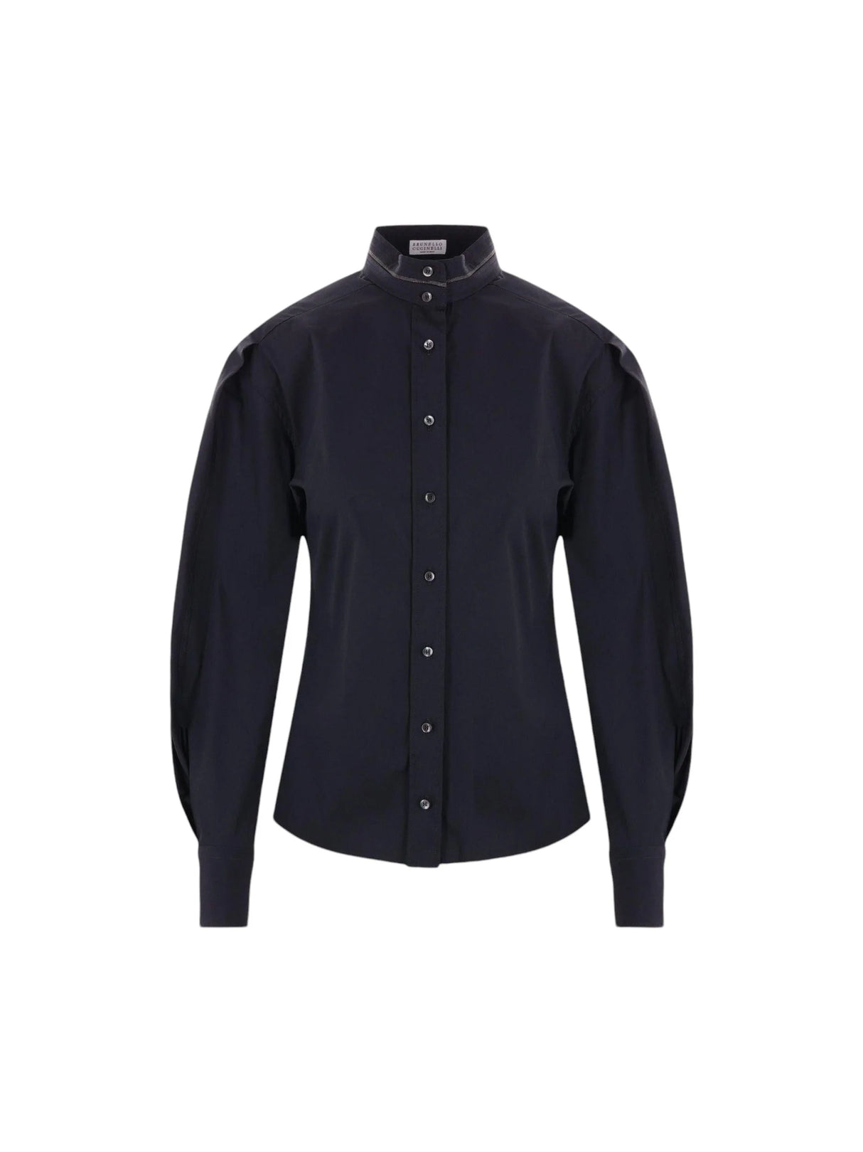 Stretch Poplin Shirt with Monili Embroidery-BRUNELLO CUCINELLI-JOHN JULIA