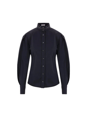 Stretch Poplin Shirt with Monili Embroidery-BRUNELLO CUCINELLI-JOHN JULIA