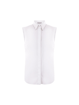 Stretch Poplin Sleeveless Shirt-BRUNELLO CUCINELLI-JOHN JULIA