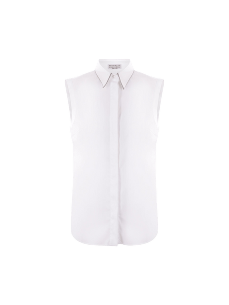 Stretch Poplin Sleeveless Shirt-BRUNELLO CUCINELLI-JOHN JULIA