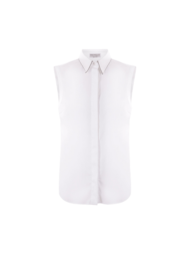 Stretch Poplin Sleeveless Shirt-BRUNELLO CUCINELLI-JOHN JULIA