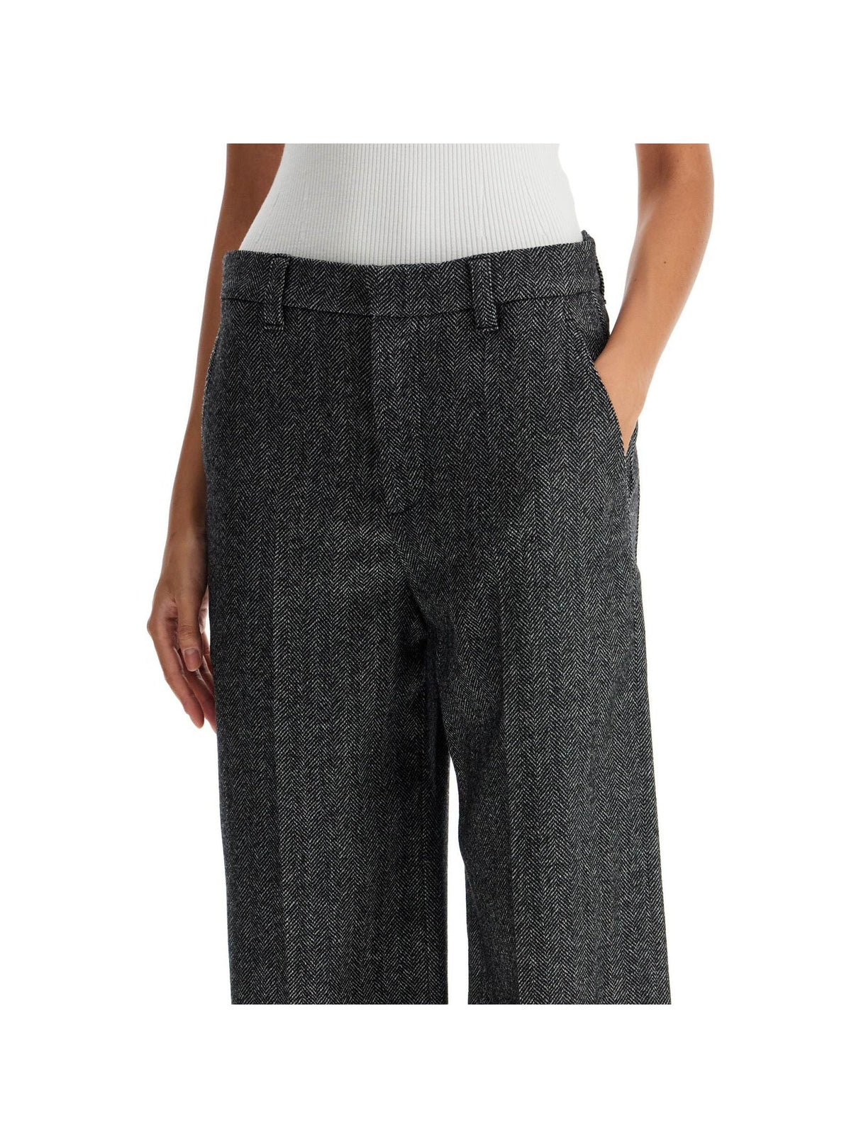 Stretch Wool Herringbone Trousers - Women > Clothing > Trousers > Trousers