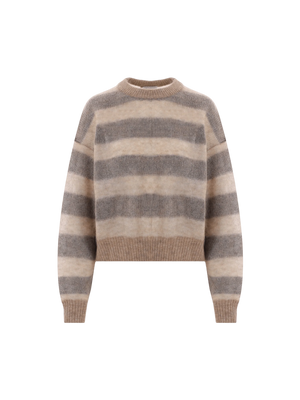 Striped Mohair Wool Blend Cropped Sweater-BRUNELLO CUCINELLI-JOHN JULIA