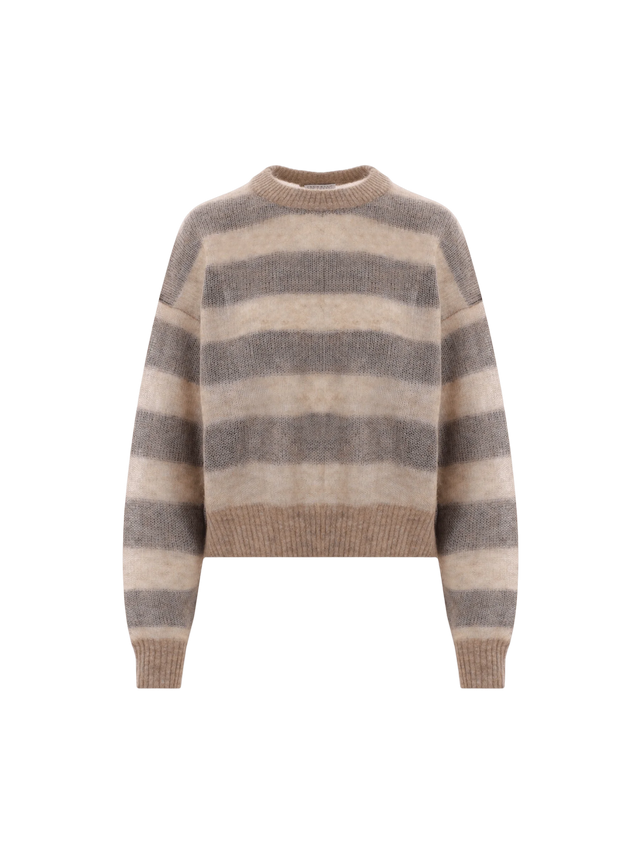 Striped Mohair Wool Blend Cropped Sweater-BRUNELLO CUCINELLI-JOHN JULIA