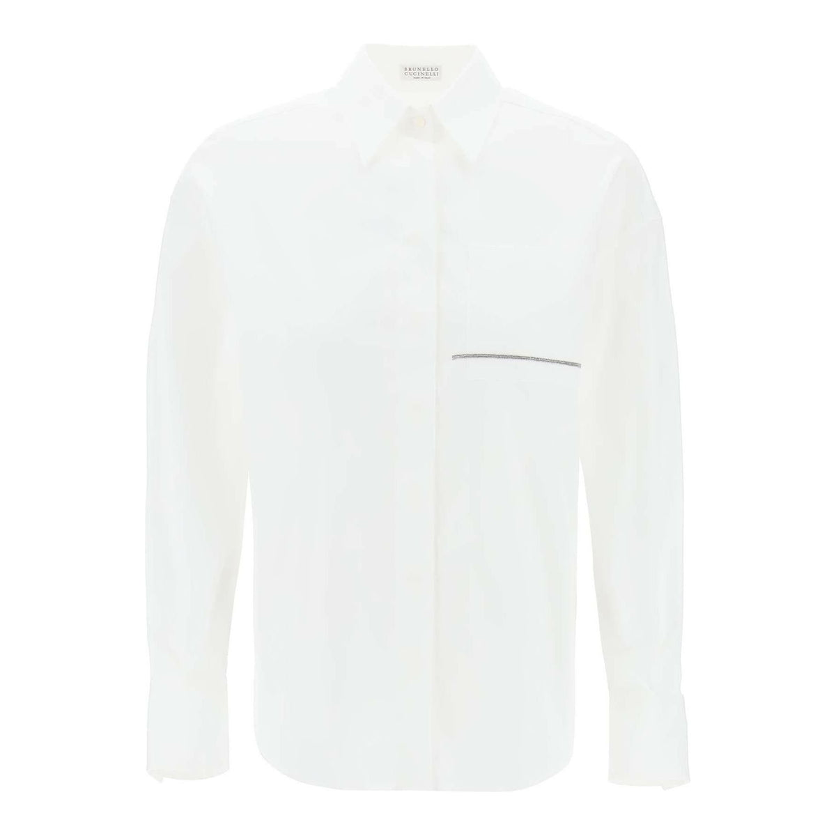 White Monili Stretch Poplin Button-Up Shirt BRUNELLO CUCINELLI JOHN JULIA.