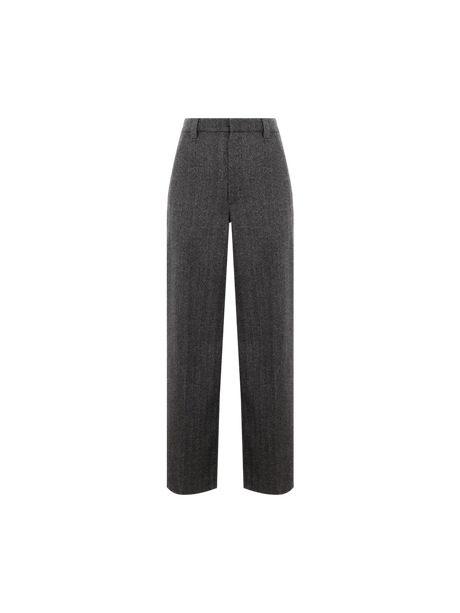 Wide-leg Herringbone Wool Trousers-BRUNELLO CUCINELLI-JOHN JULIA