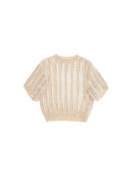 Wool and Mohair Short Sleeve Dazzling Net Sweater.