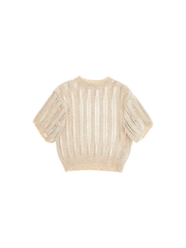 Wool and Mohair Short Sleeve Dazzling Net Sweater.